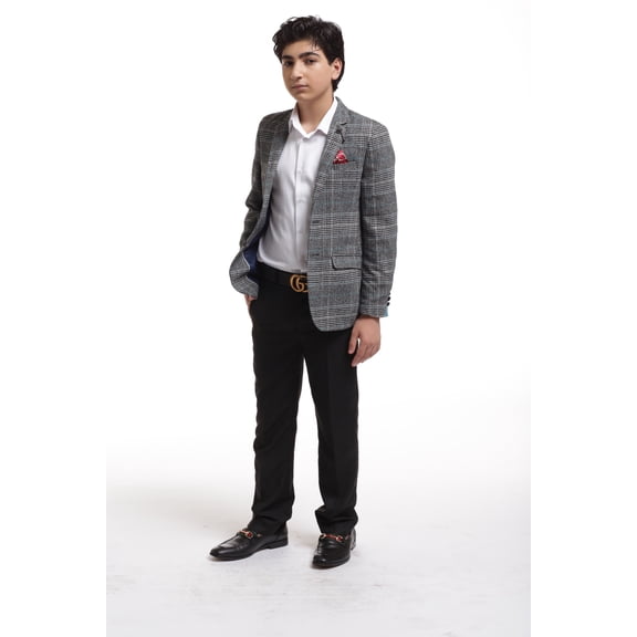 Elie Balleh Grey Wool Plaid Boy's Blazers Sports Coat Jacket
