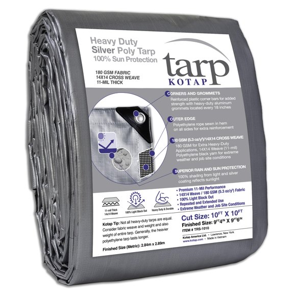 Tarp Kotap TRS-1010, resistente al agua, 10 x 10 pies, color plateado