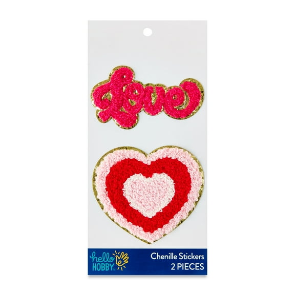 Hello Hobby Pink & Red Love & Heart Chenille Stickers, 2 Count