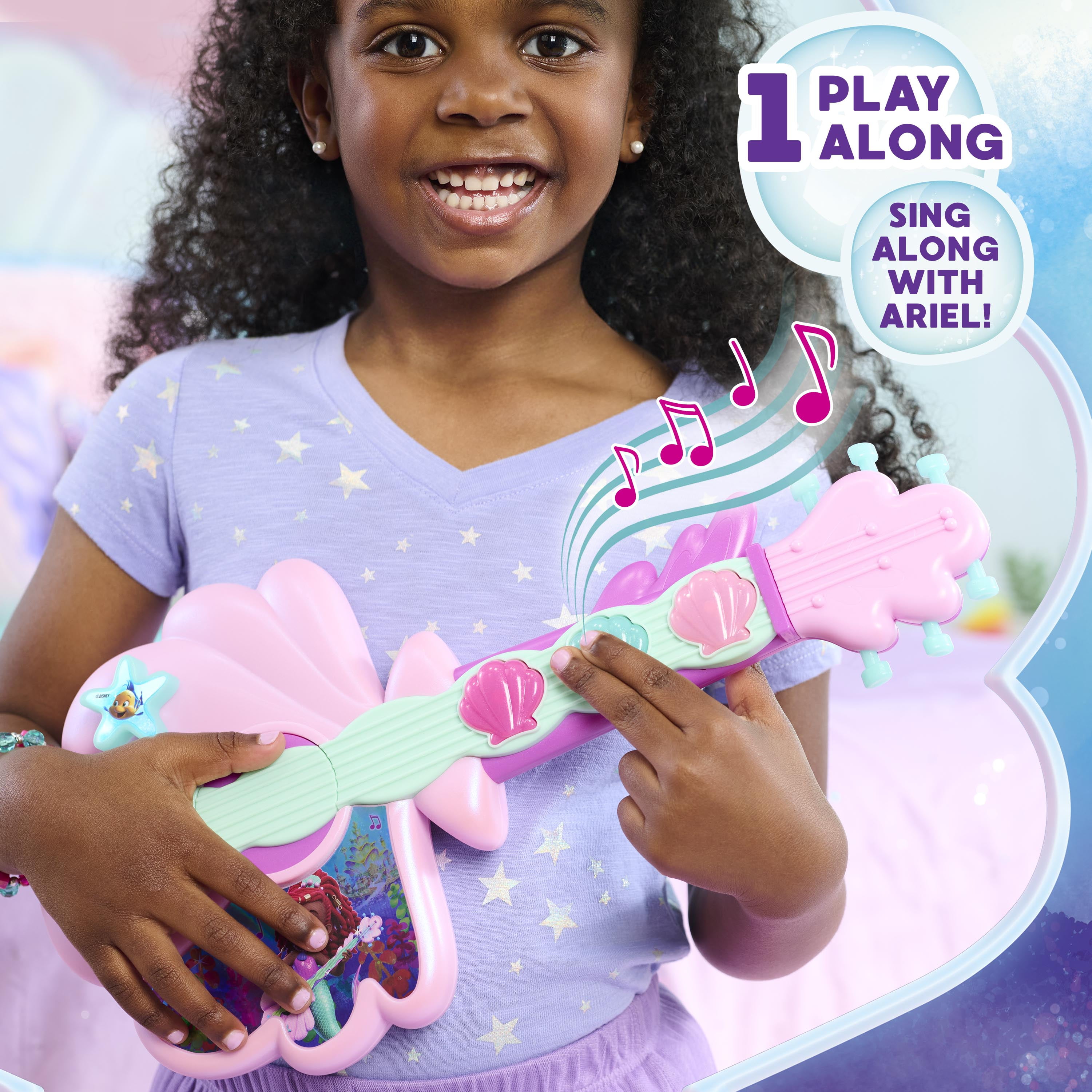 Disney Junior Ariel Sea-Beat Lights and Sounds Guitar, 3 Modes, 15-inches Baby and Toddler Toys