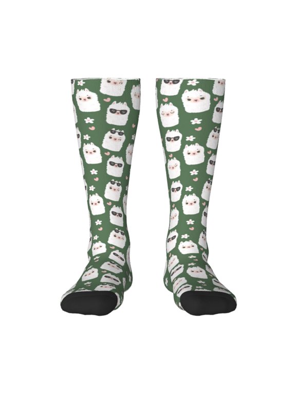 Vsdgher Alpaca Faces Print Thigh High Socks Extra Long Stretchy Sock Women Over Knee High Opaque Stocking Daily Wear