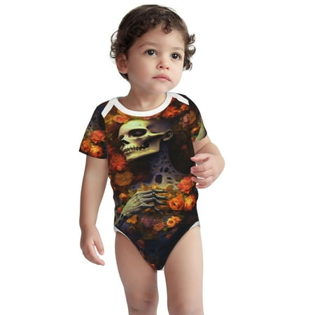 

Kdxio Vintage Floral Skull Pattern Unisex Baby Cotton Short Sleeve Bodysuits-18 Months