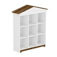 thumbnail image 5 of House-Shaped Storage Rack with Nine Storage Compartments, Three-Layer Bookshelf with Colorblock Designed, Farmhouse Wood Bookcase for Home Office (Brown), 5 of 6