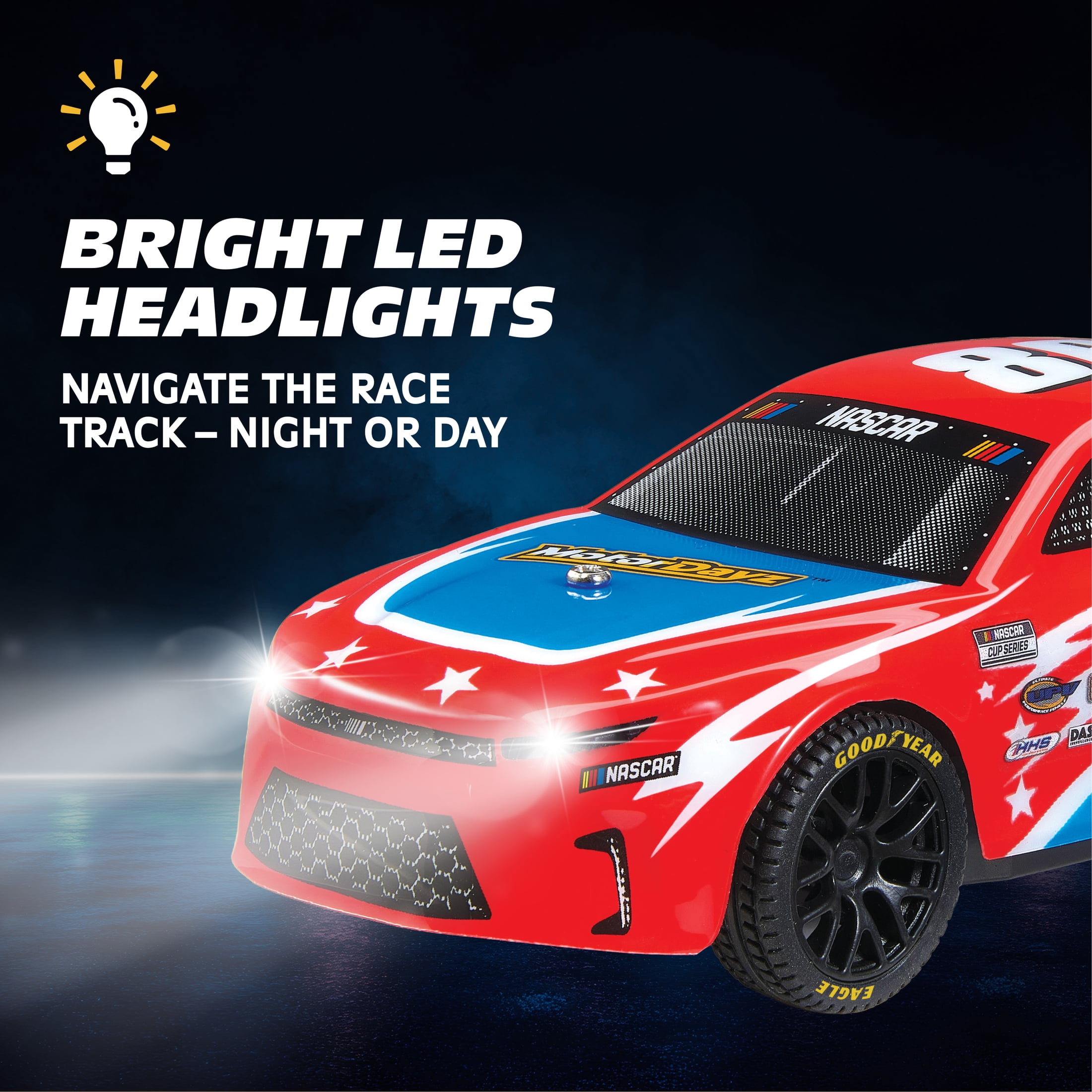 MotorDayz (1:32) Remote Control NASCAR Racer, Red/White/Blue, R8-32C22U-RD, Child
