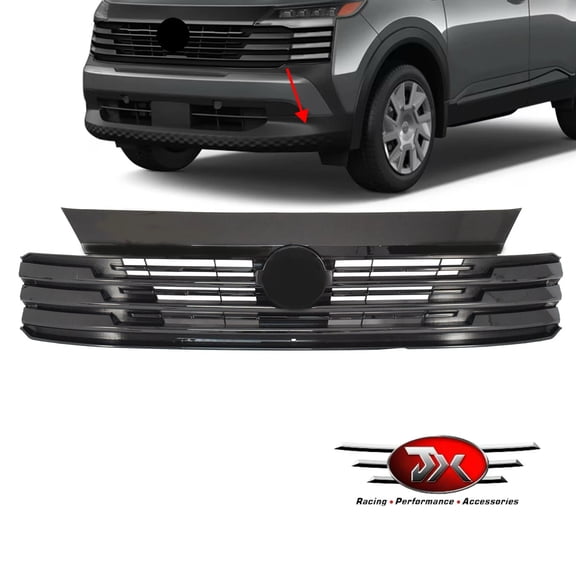 JX RACING Front Bumper Upper Grille Grill Compatible with Nissan Kicks S SV 2025 Gloss Black 623107LG0A