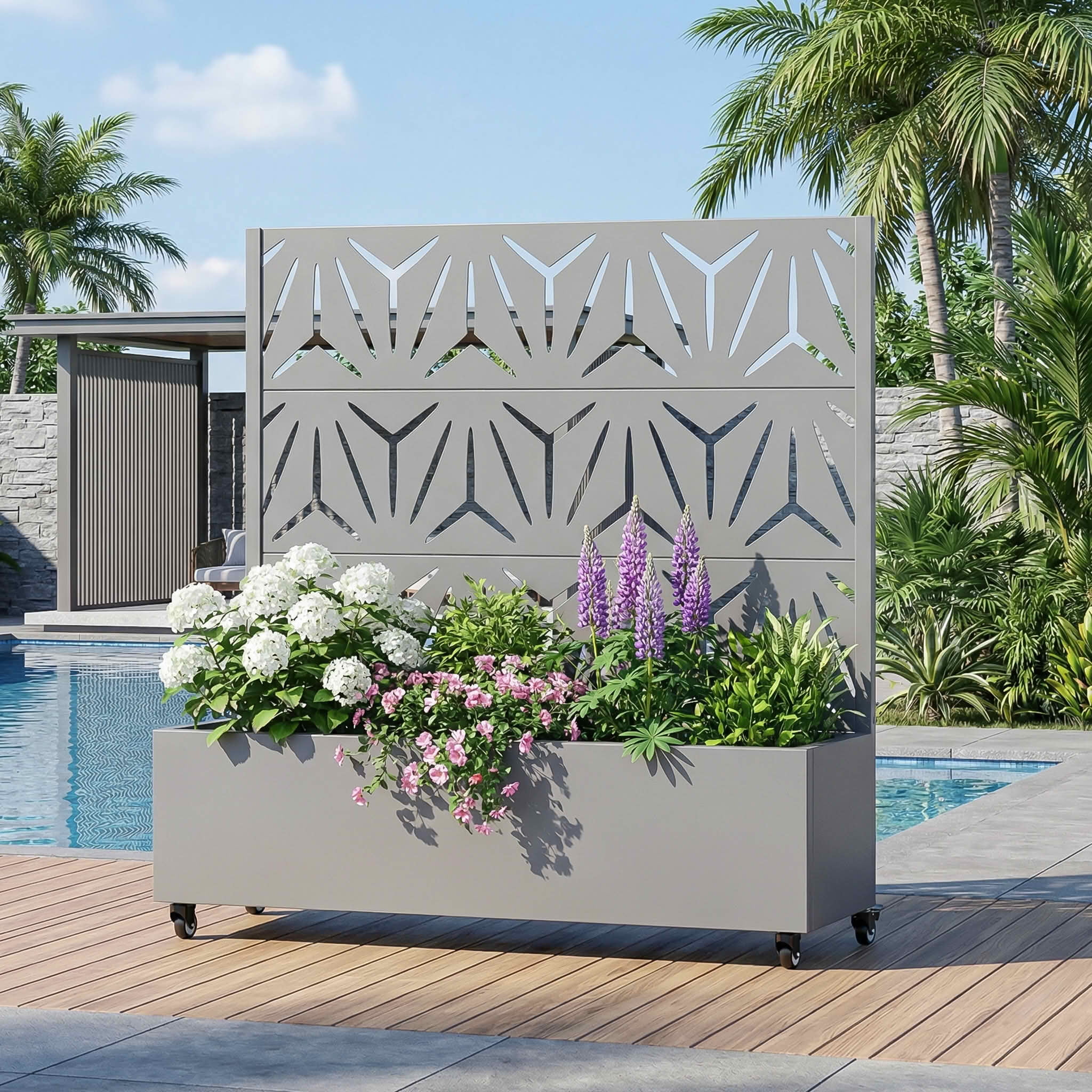 MAYEERTY 47X47" Metal Outdoor Gray Privacy Screen with Planter Box for Backyard & Garden, 3 Piece Set