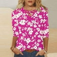 thumbnail image 2 of Oalirro Small Fragmented Flower Criss Cross Women's Fashion Casual V-neck 3/4 Sleeve Shirt, 2 of 5