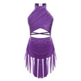 thumbnail image 4 of TSSOE Kids Girls Figure Skating Dress Cutout Strappy Back Rhinestones Skirted Leotard Ballet Lyrical Purple 6, 4 of 7