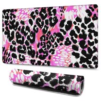 Long Mouse Pads for Desk,Pink Leopard Pattern Desk Mats on Top Of Desks, Desk Mouse Pad Extra Large with 3mm Non-Slip Base and Stitched Edge for Gaming,Office,Work,Home 47.3"x23.6"