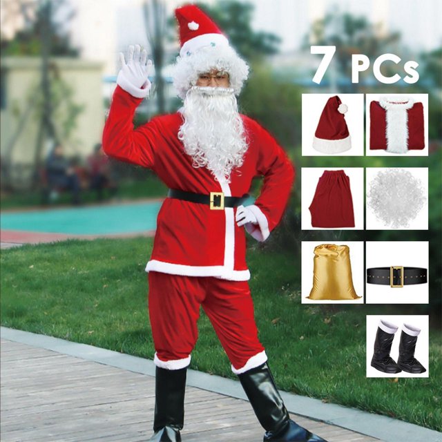 Disfraz de Papá Noel para hombre, traje completo de Navidad para Nochebuena, Cosplay, ropa de fiesta familiar, conjunto de 5-10 piezas
