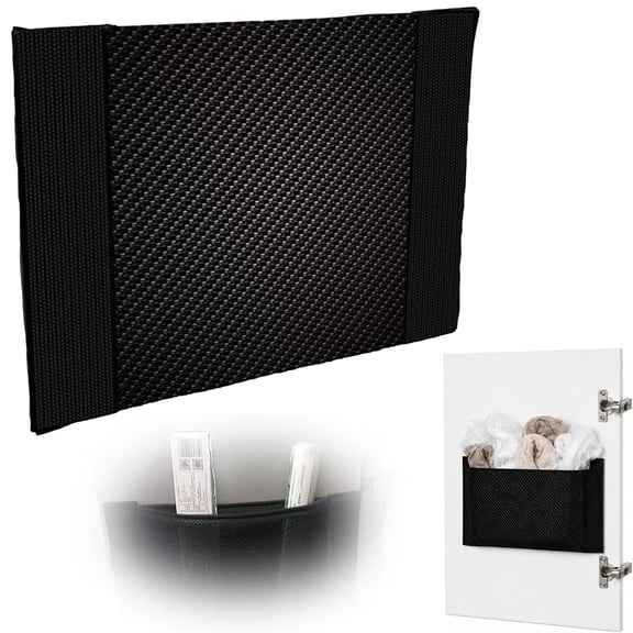 Black Adhesive Mesh Storage Pockets, Wall Mounted Elastic Mesh Organizer Bags with Tape Strips, Cabinet Door Storage Net for Home Kitchen Bathroom Office Car, Space Saving Small Item Holder, 40*25cm