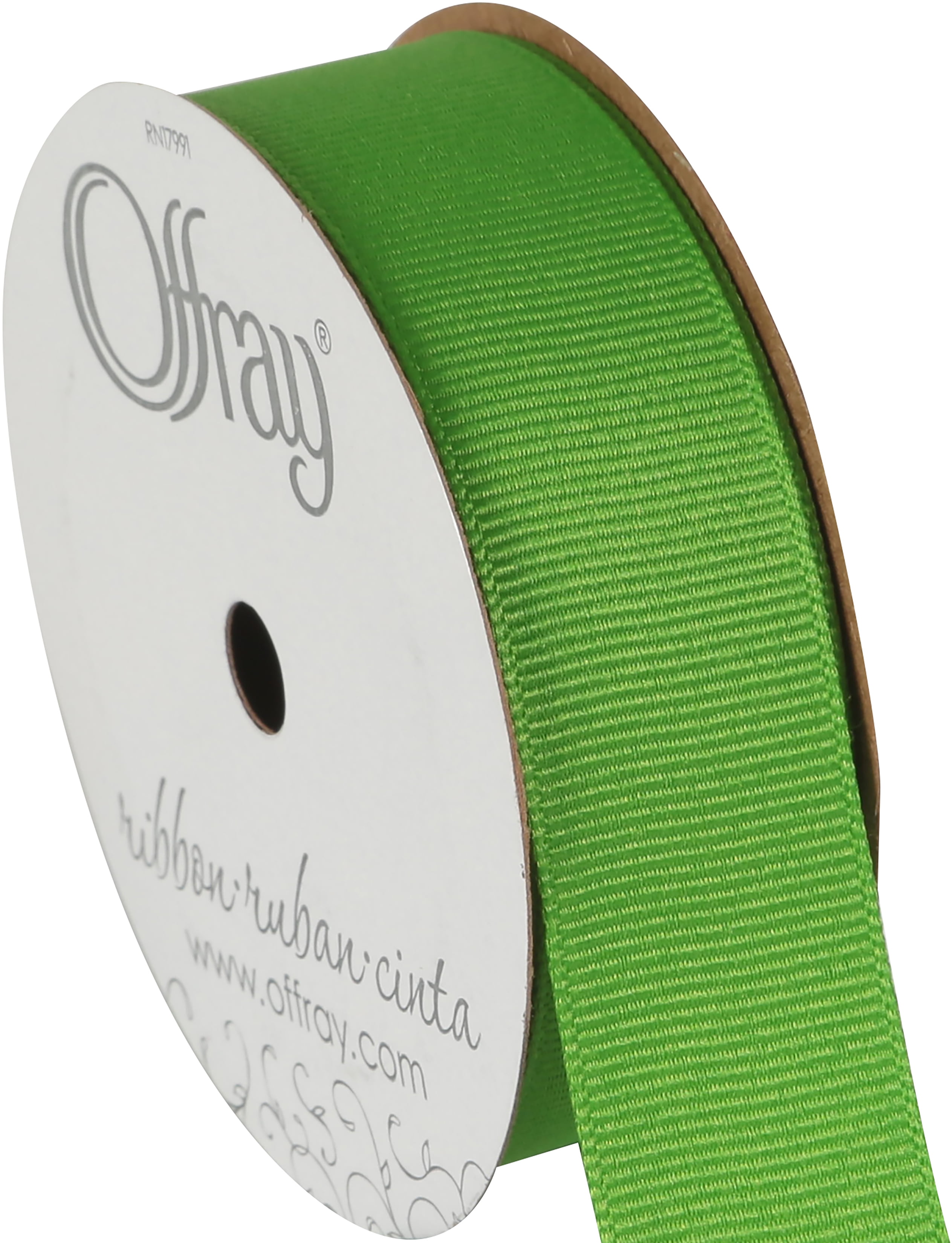 Offray Ribbon, Apple Green 7/8 inch Grosgrain Polyester Ribbon, 18 feet