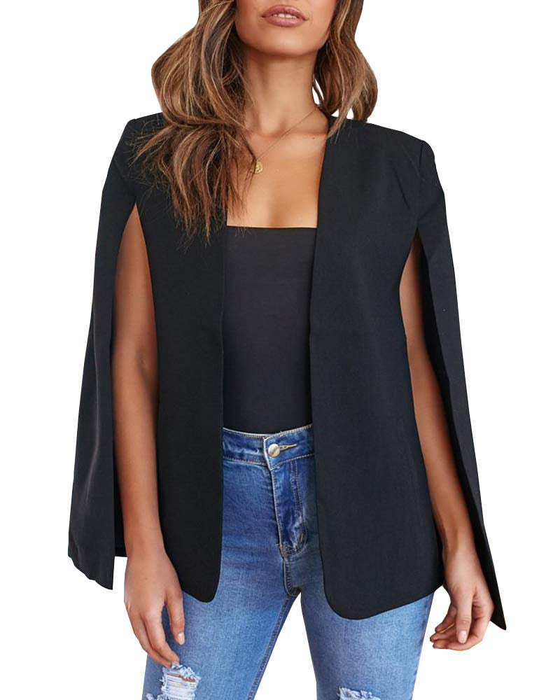 GAMISOTE Womens Cape Blazer Open Front Split Sleeve Long Cloak Jacket Trentch Coat Workwear