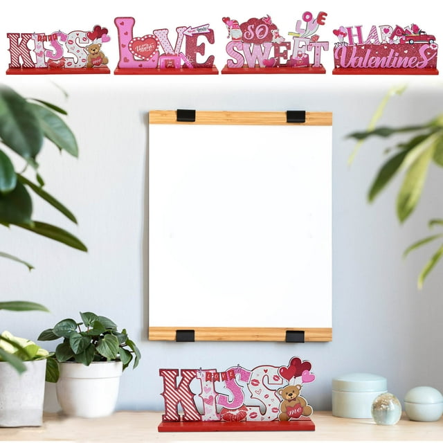 Adornos de madera para decorar el Día de San Valentín - Juego de manualidades de escritorio DIY para decoración del hogar
