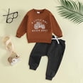 thumbnail image 2 of TOWED22 Toddler Baby Boy Fall Clothes Contrast Color Sweatshirt Pants Sets Infant Winter Outfits Size:6-12 M,Color:Brown, 2 of 6