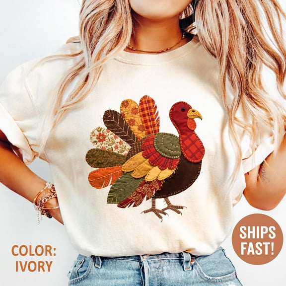 Patchwork Turkey Thanksgiving Shirt, Preppy Thanksgiving Gobble Shirt, Cute Turkey Thanksgiving Sweatshirt