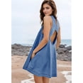 thumbnail image 5 of Women'S Sleeveless Denim Babydoll Mini Dress Summer Casual Cutout Back A-Line Flowy Jean Dress with Pockets Dark Blue XL, 5 of 9