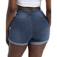 thumbnail image 2 of Gocolloa Women Plus Size Jean Shorts Stretchy 3.5" Sexy Trendy Patch Pocket High Waisted Denim Shorts Royal Blue 22W, 2 of 6