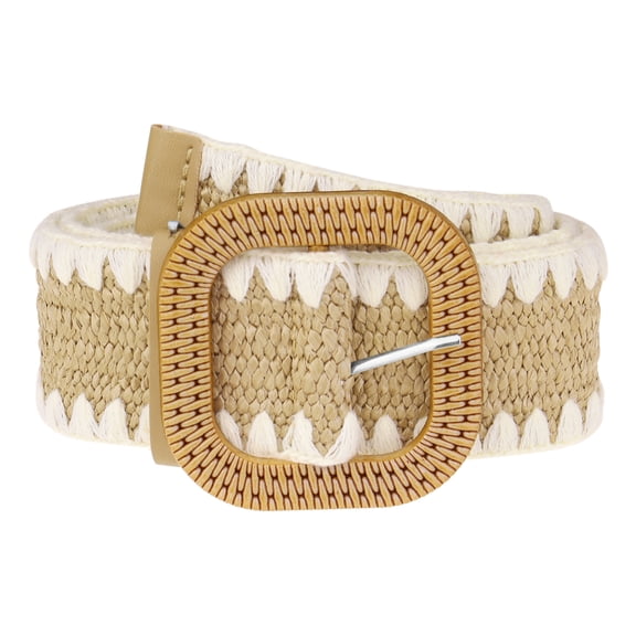 INSPIRE CHICWomen's Plus Size Straw Woven Belt Elastic Stretch Wide Waist Belt Boho Braided Belts for Dress 45.3" Khaki