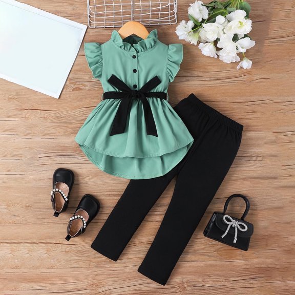 Sentuca Toddler Girl Clothes Girls Casual Tops and Pants Outfit Sets Fly Sleeve Shirts Summer Wear Size 2 Years