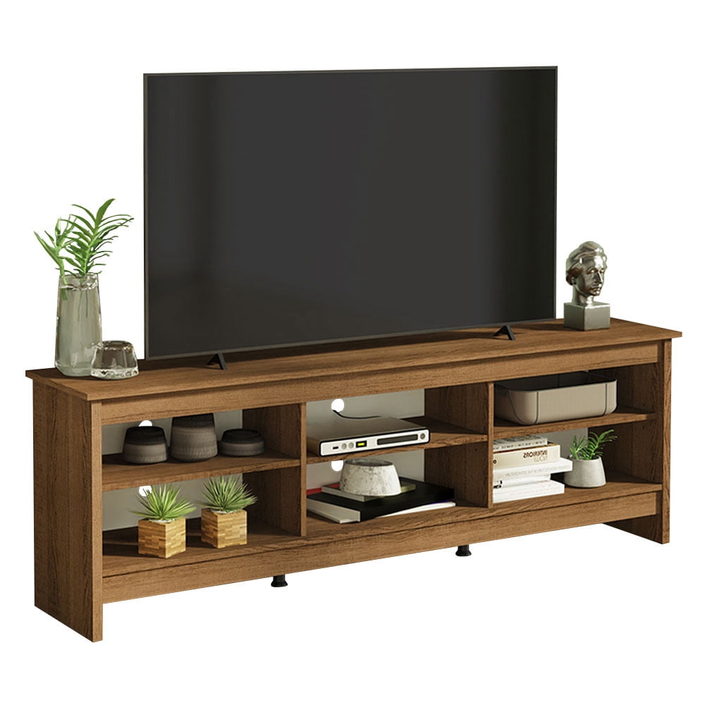 Madesa Media Console TV Stand Entertainment Center with 6 Shelves and Cable Management for 65, 75 Inch Television Living Room and Bedroom Modern Wooden - Rustic