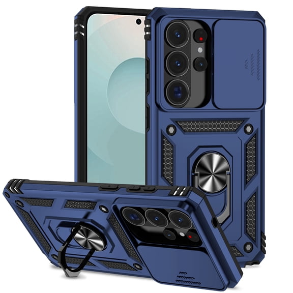 ELEHOLD Rugged Hybrid Case for Samsung Galaxy S26 Ultra Heavy Duty Case with Camera Lens Protector 360° Ring Holder Kickstand Magentic Shockproof Protective Case ,Blue