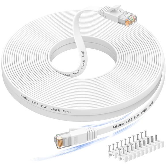 Cable Ethernet Folishine Cat6e de 15 m, plano, blanco, RJ45