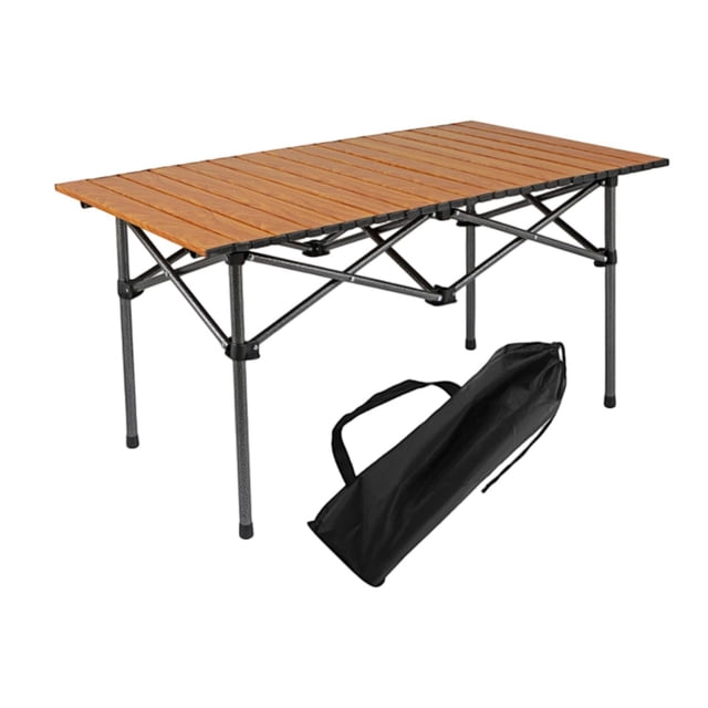 Mesa plegable compacta para actividades al aire libre, con capacidad para 2-4 personas, ideal para acampar. marrón