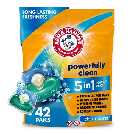 Arm &Amp; Hammer Clean Burst 5-In-1 Laundry Detergent Power Paks, Powerfully Clean, Clean Burst Scent, 42 Count