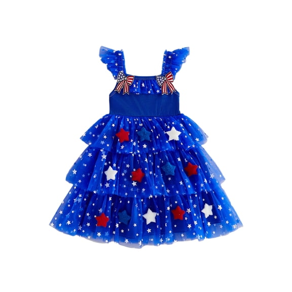 BemeyourBBs Toddler Baby Girl 4th of July Dress Outfit Kids Baby Girl Patriot Independence Day Clothes Sleeveless Red White Blue Star Tutu Tulle Dress Little Girls Summer Cake Smash Party Dress