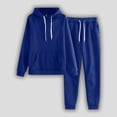 thumbnail image 2 of Bjutir Womens Solid Color Hooded Long Sleeve Sweatshirt With Pocket And Long Pants Set Fall Winter Outfit Set Blue, 2 of 3
