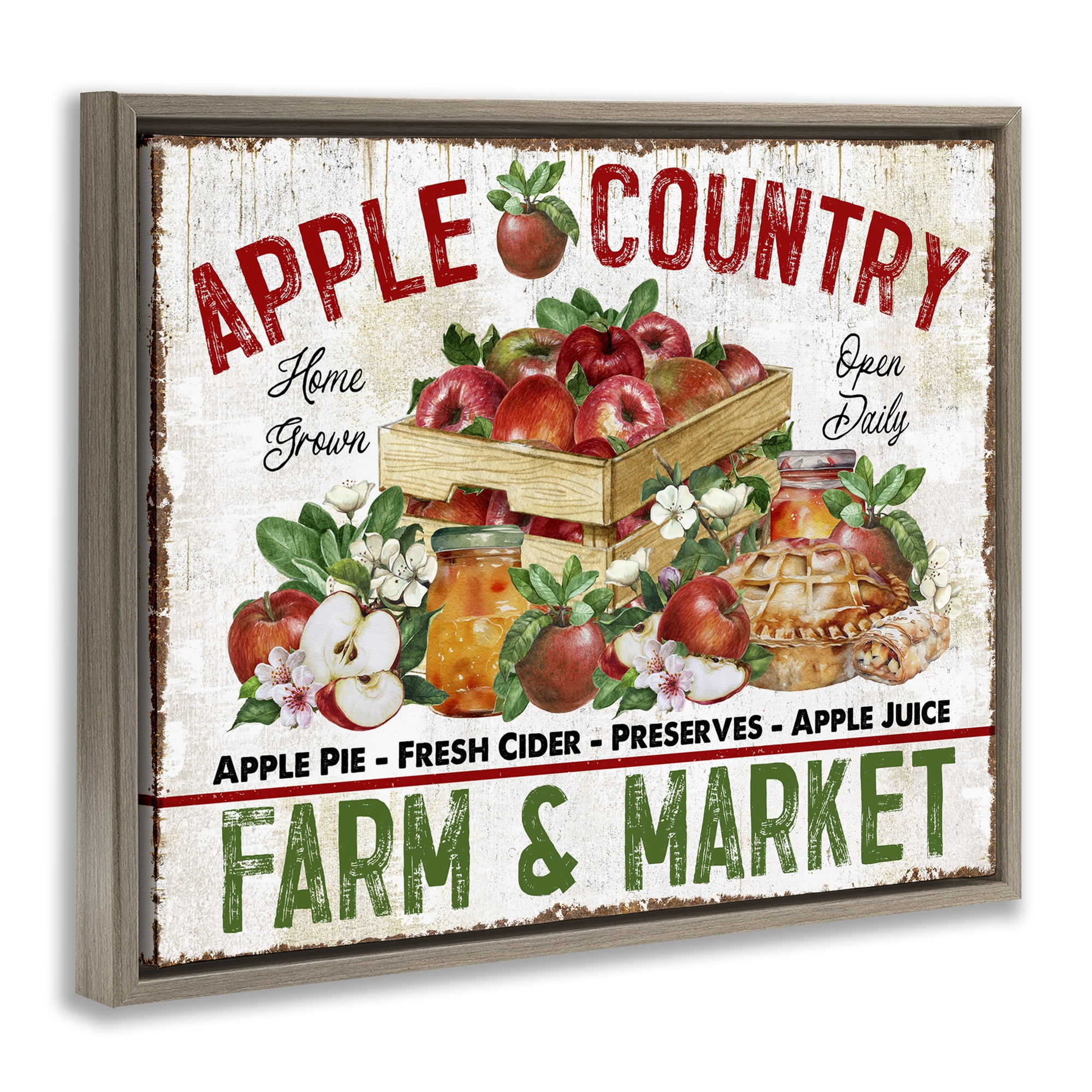 Stupell Industries Apple Country Market Holiday Painting Brown Floater Framed Canvas Art Prints Wall Art, 21 x 17