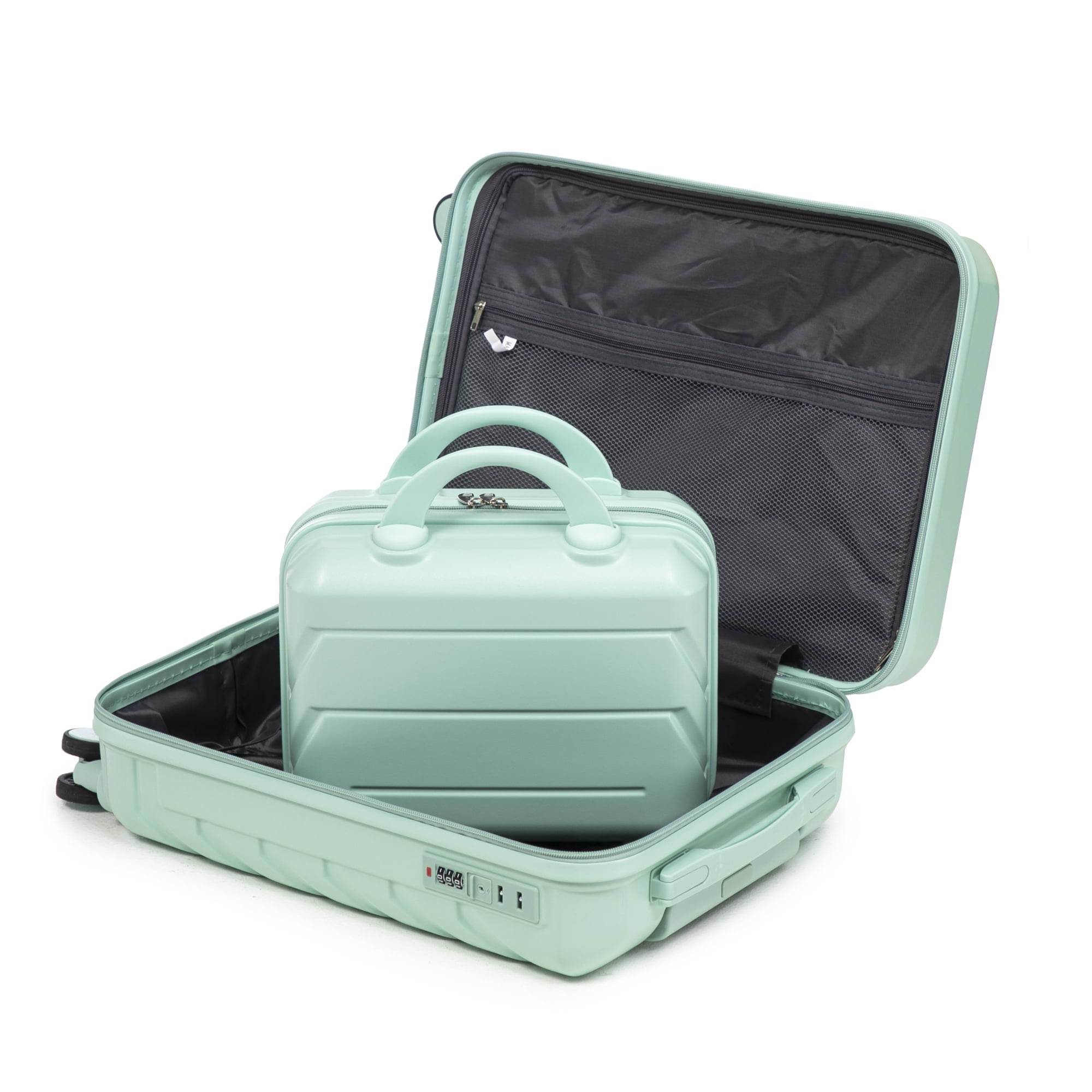 2 Piece in ABS Spinner Wheel Luggage Sets, Hardside Suitcase with Combination Lock,20 inch Carry On Luggage 14 inch Cosmetic Case