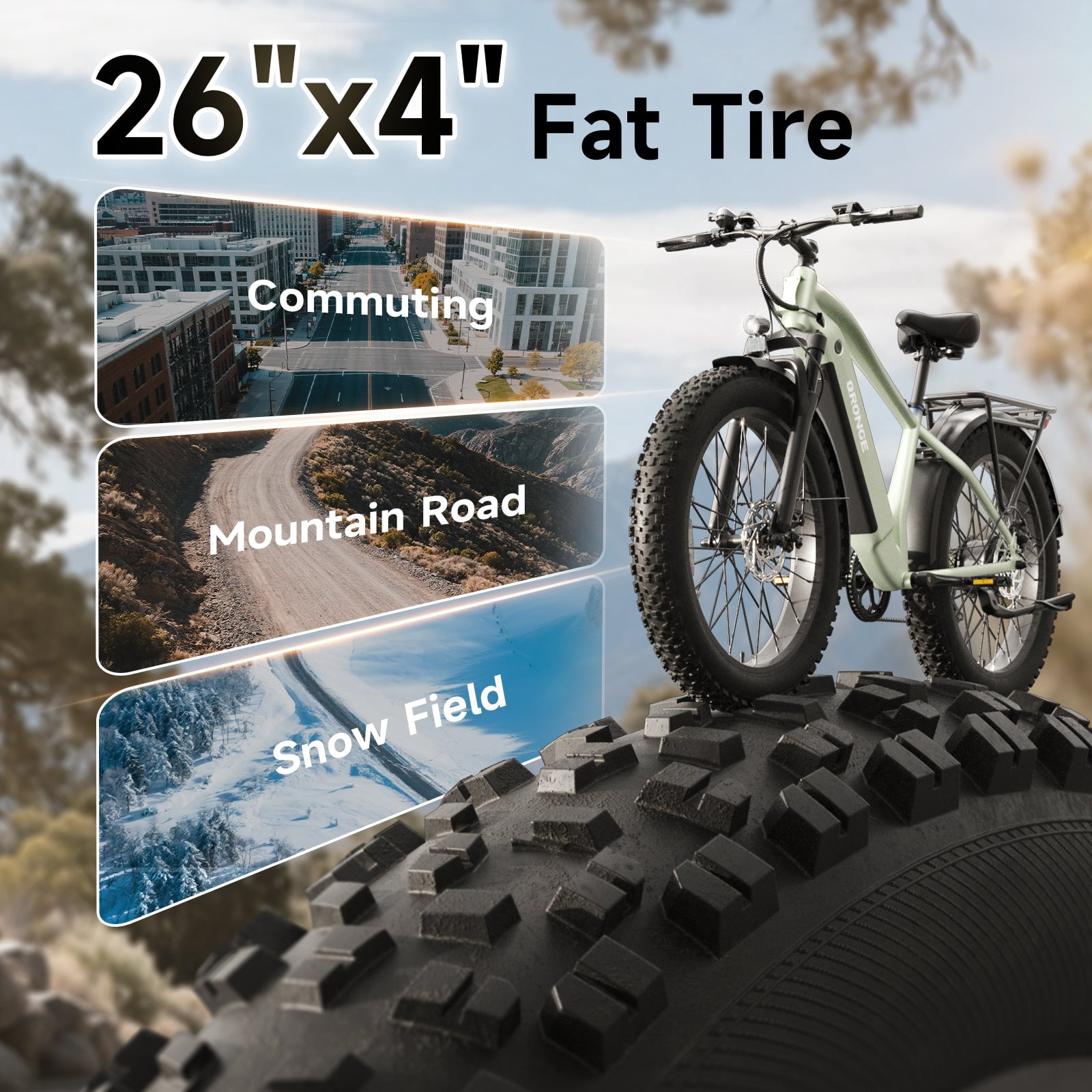 Qronge 26" Electric Bikes for Adults 1800W Peak 70Miles Max Range Fat Tire Ebike 28 mph Top Speed 48V 15AH Battery E-Mountain Bikes, UL2849 by SGS