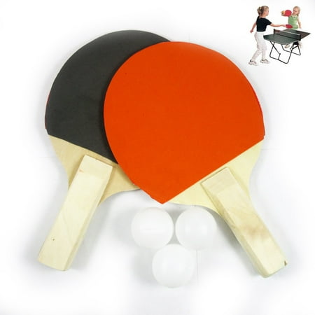 2PC PING PONG PADDLE TABLE TENNIS SET RACKET RUBBER BAT W/ 3 BALLS FUN FOR (Best Ping Pong Rubber)