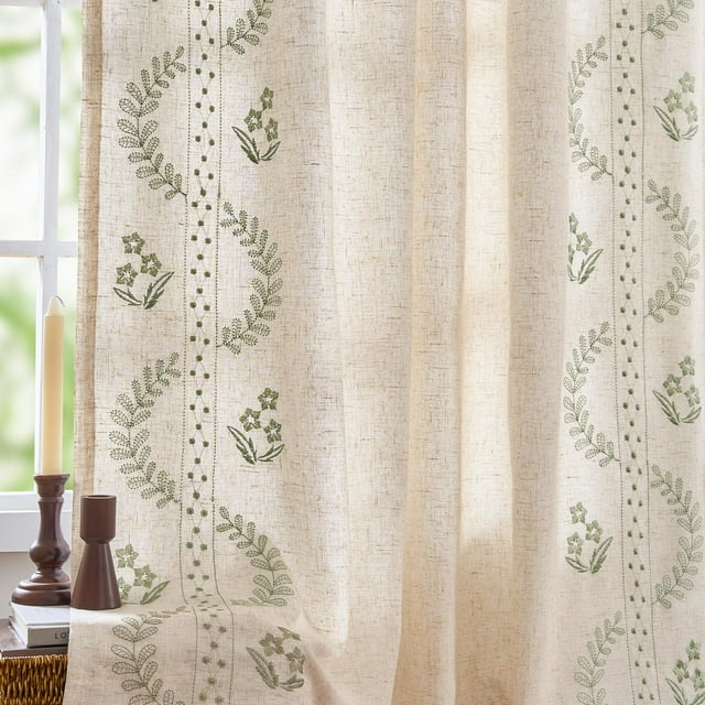 Cortinas Jinchan Belrose forradas en mezcla de lino, 214 x 213 cm, color verde salvia