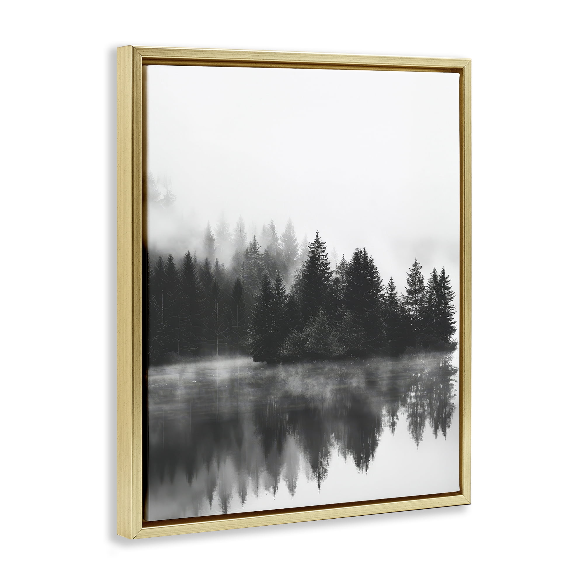 Stupell Industries Dark Tree Reflections Landscape & Nature Photography Gold Floater Framed Canvas Art Print Wall Art, 25 x 31