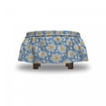 thumbnail image 4 of Floral Ottoman Cover, Happy Pastel Daisy Flowers, 2 Piece Slipcover Set with Ruffle Skirt for Square Round Cube Footstool Decorative Home Accent, Standard Size, Mustard Pale Sky Blue, by Ambesonne, 4 of 5