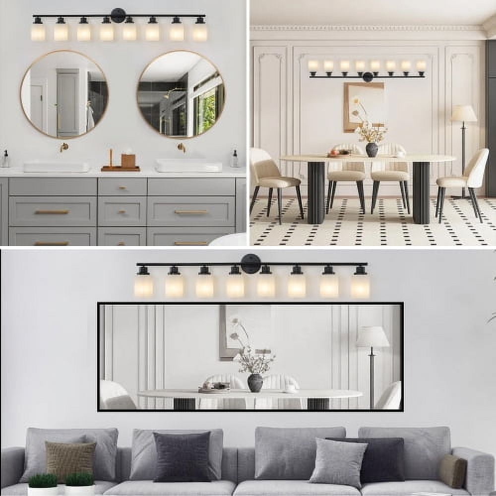 ACE-LIGHTS,Modern 8-Lights Vanity Bathroom Mirror Light with Frosted White Glass(Bulbs Not Included),Contemporary Wall Sconce for Bathroom,Dressing Room,Bedroom,Living Room(Black)