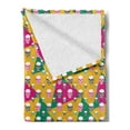 thumbnail image 2 of Skull Soft Flannel Fleece Throw Blanket, Head Bones Print on Colorful Geometric Triangle Background, Cozy Plush for Indoor and Outdoor Use, 50" x 60", Earth Yellow Jade Green, by Ambesonne, 2 of 5