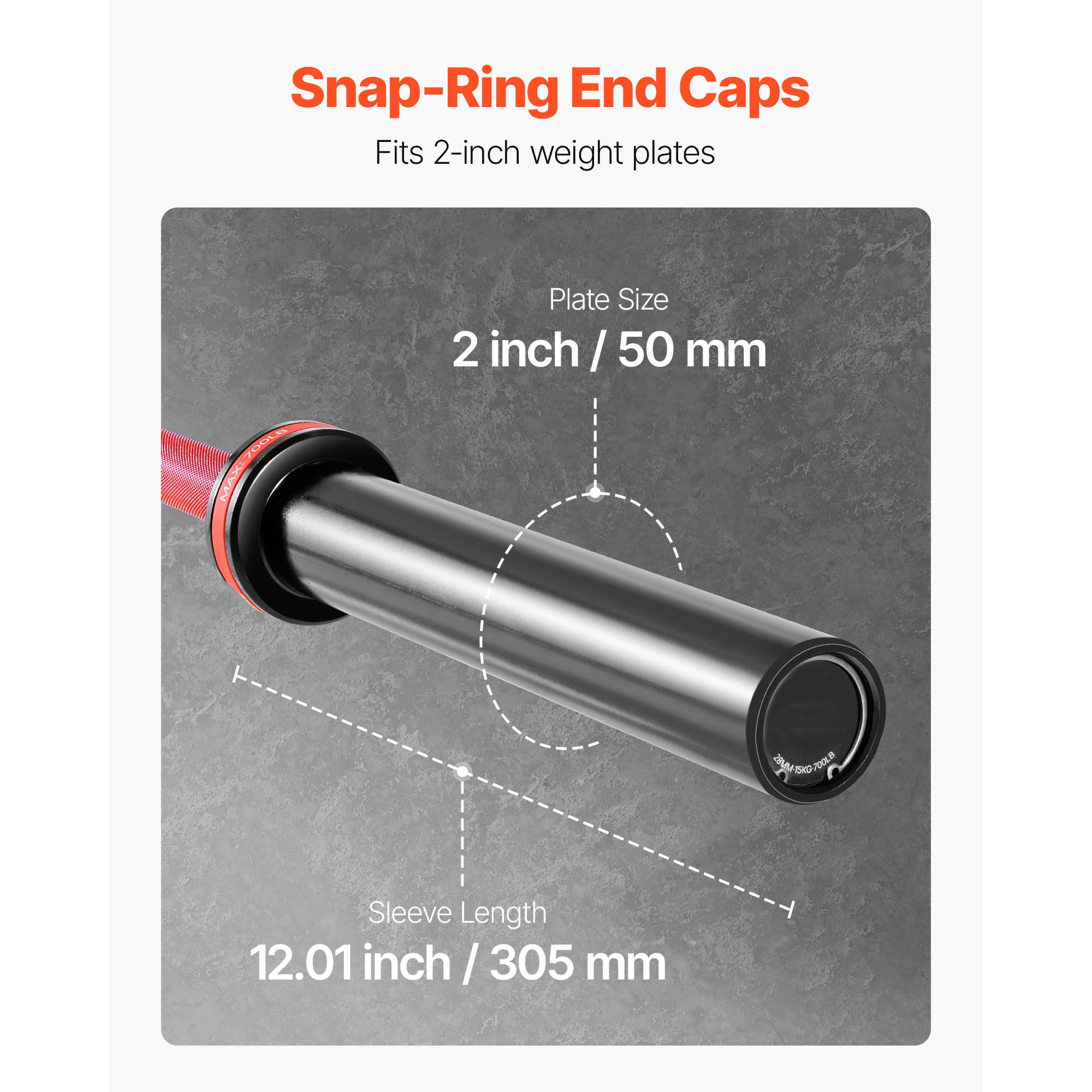KFFKFF 6FT Barbell Bar for 2-Inch Weight Plates, Features Knurled Grip for Weightlifting, Strength Training, Squats, Deadlifts, Bench Press, Curls, and Overhead Press, Supports Up to 700lbs/317kg
