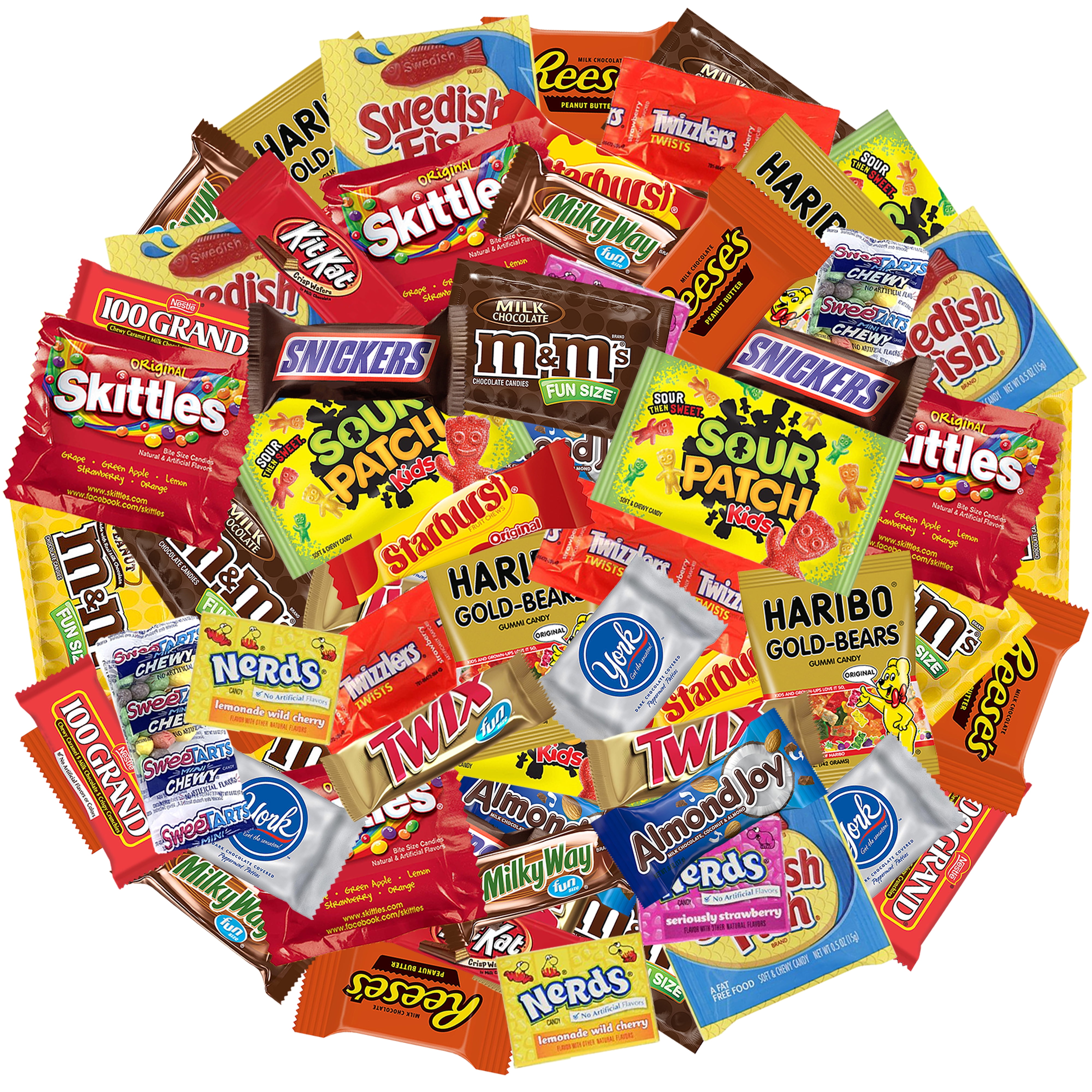 Candy and Chocolate Mix Variety Reeses, Snickers, York, Almond Joy, Kit Kat, 100 Twix, Milky Way, Sour Patch, Skittles, Twizzlers, Starburst, Swedish Fish, Haribo, and More (4 Pound) - Walmart.com