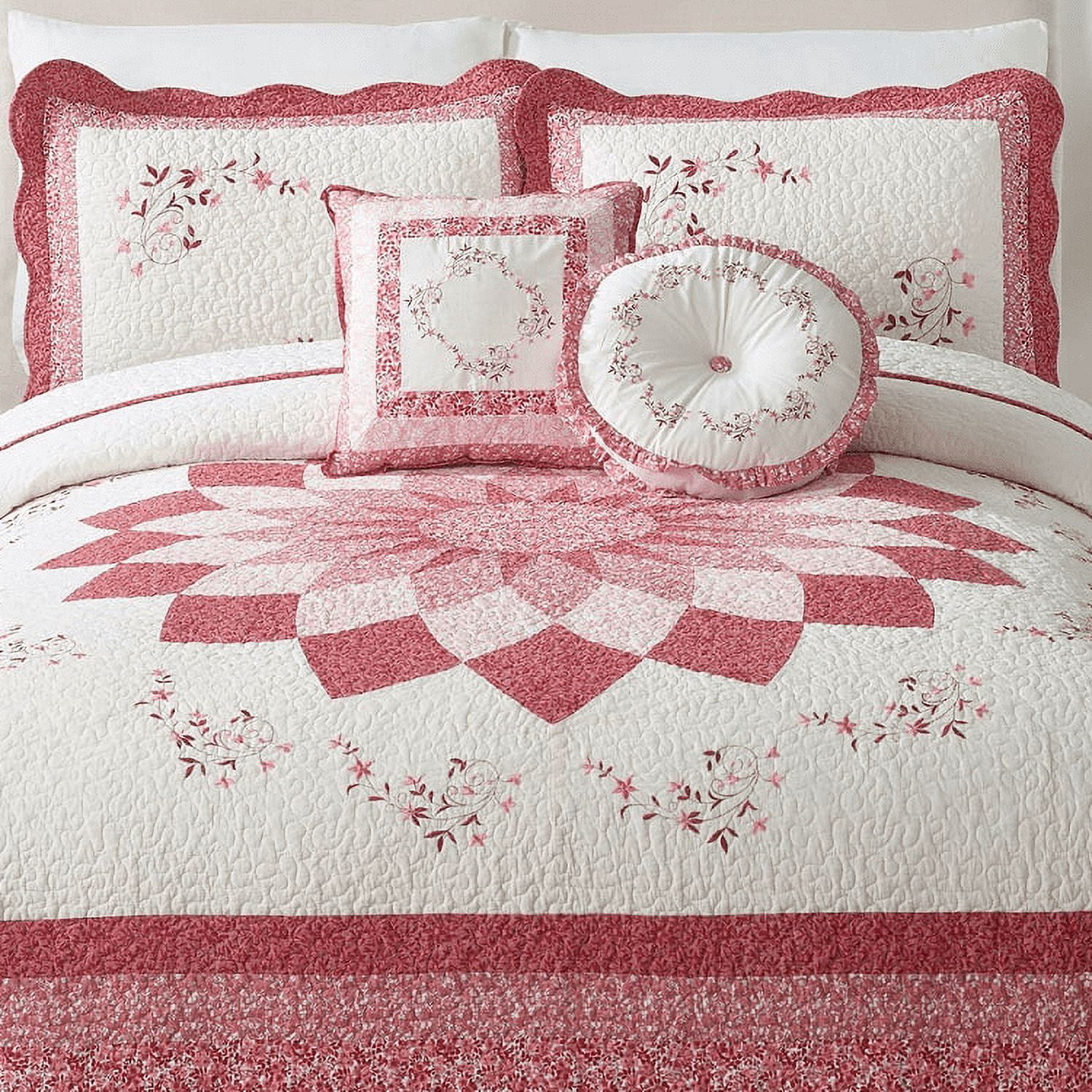 Modern Heirloom Caroline Red Embroidery Decorative Pillow, Round