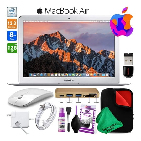 Apple MacBook Air 13 Inch 128GB (2017, Silver) (MQD32LLA) with USB Hub + Case (New-Open Box)