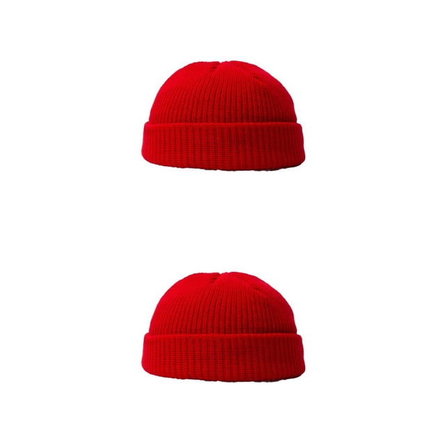 Minnieouse Sombrero de hilo de punto de invierno Casual al aire libre cálido gorros de cabeza corta Color flexible hombres mujeres sombreros Rojo 2piezas