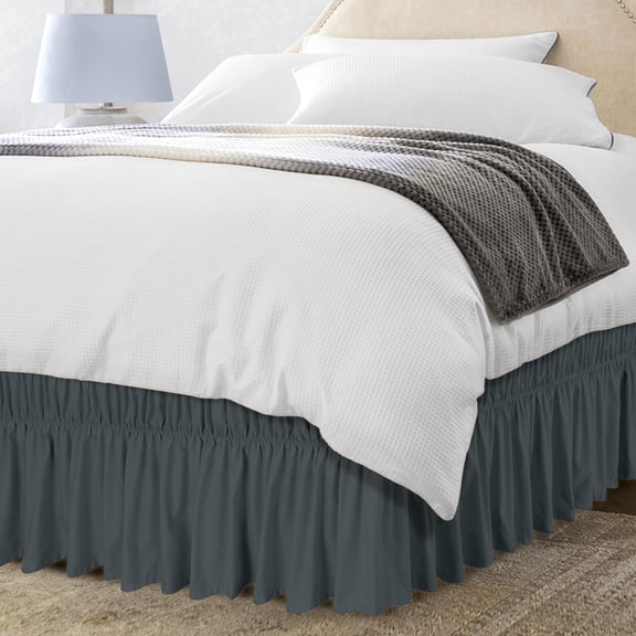 Utopia Bedding Twin Elastic Bed Ruffle - Easy Wrap Around Ruffle - Microfiber Bed Skirt with Adjustable Buckle & Elastic Belt 15 Inch Tailored Drop - Hotel Quality Bedskirt, Fade Resistant Grey