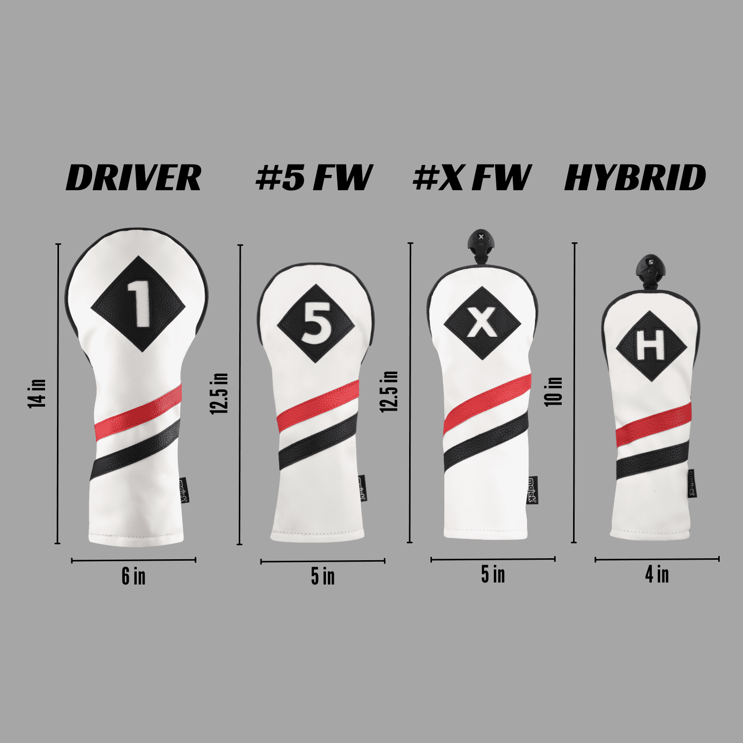 Majek Retro Golf Headcovers White Red and Black Vintage Leather Style 1 5 X H Driver Fairway Woods and Hybrid Head Cover Classic Look