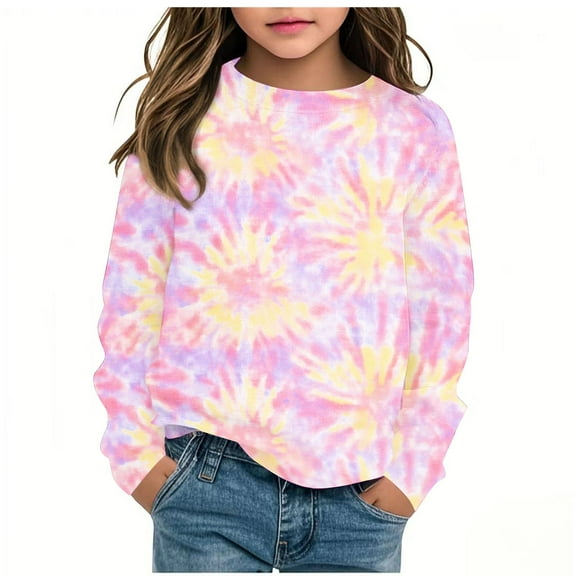 Riecok Hoodie Sweatshirt Girls Long Sleeve Crew Neck Casual Spring Clothes 2025 Basic Fitted Outdoor Lightfleece Lined Tops Trendy Outfits Hoodie Older Children Pullover Pink 140