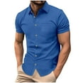 thumbnail image 2 of Xunlbb Mens Shirt Men'S Clothing Under $10 Men's Solid Color Chest Pocket Button Casual Short Sleeved Shirt Short Sleeved Lapel Top/shirt, S-3XL, 2 of 9