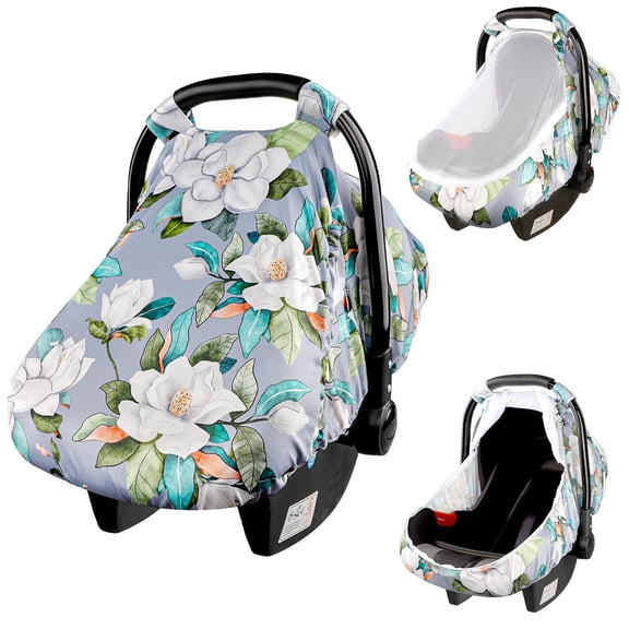 Car Seat Covers for Babies - Breathable Mesh Canopy with Kick-Proof, Soft Stretchy Protection - Newborn Stroller Carrier Covers for Girls